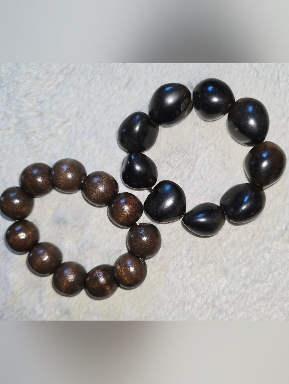 Boho Natural Organic Wooden Prayer Bead & Tagua Nut Stretch Bracelet